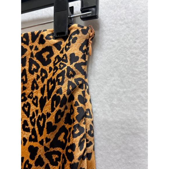 Urban Outfitters Edy Midi Leopard Slip Skirt S Slit Brown Black Satiny Coquette - Picture 4 of 8